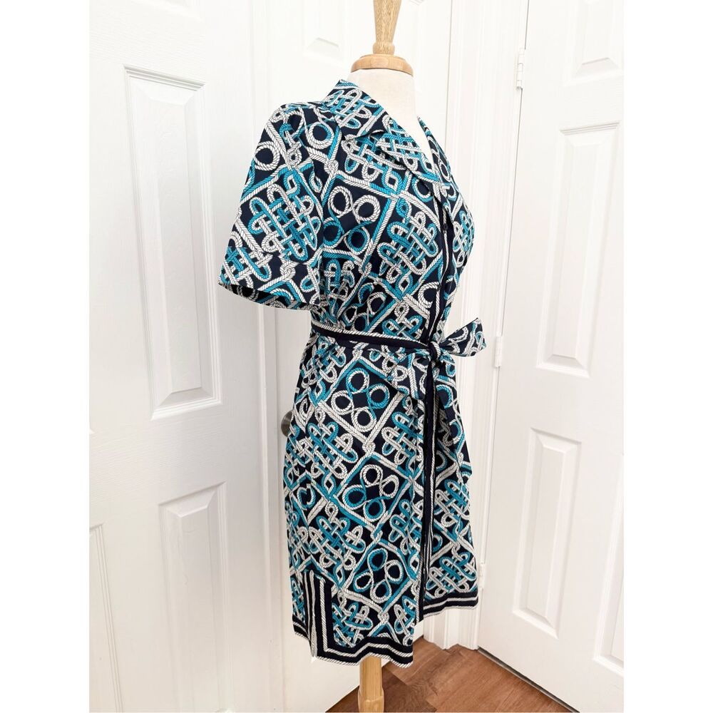 Trina Turk Womens Blue Button Front Sash Tie Annabel Shirt Dress Large NWT - Picture 2 of 5